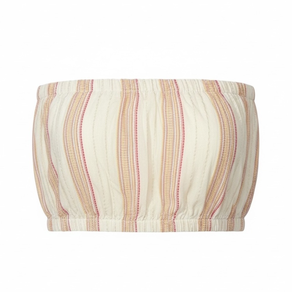 Elan pink/gold striped strapless top, medium